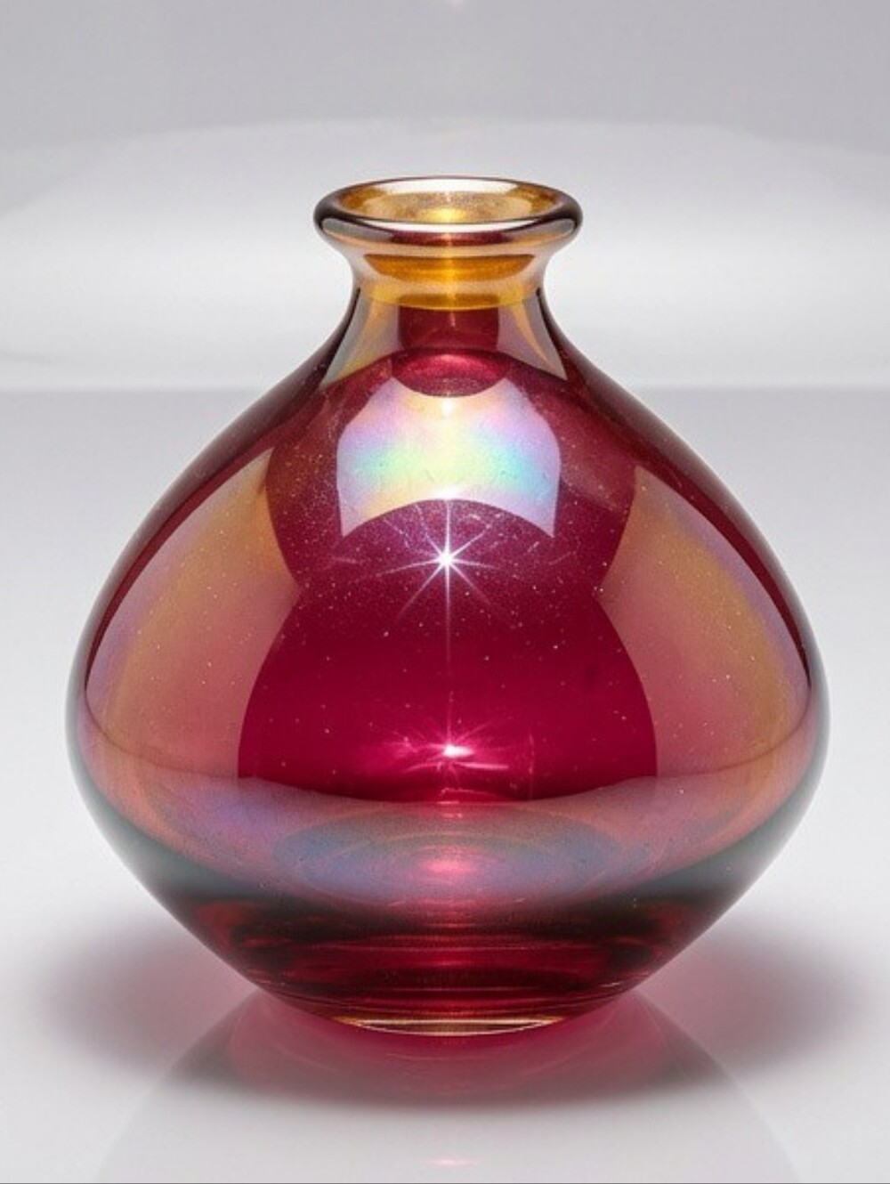 Iridescent Pink & Gold Art Glass Bottle